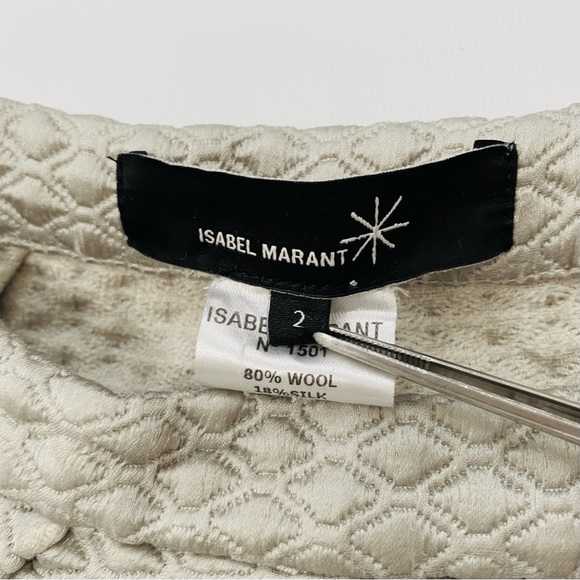Isabel Marant sz 2 Quilted Mini Skirt Pleated Silver Wool Silk Waist 29" - Picture 11 of 14
